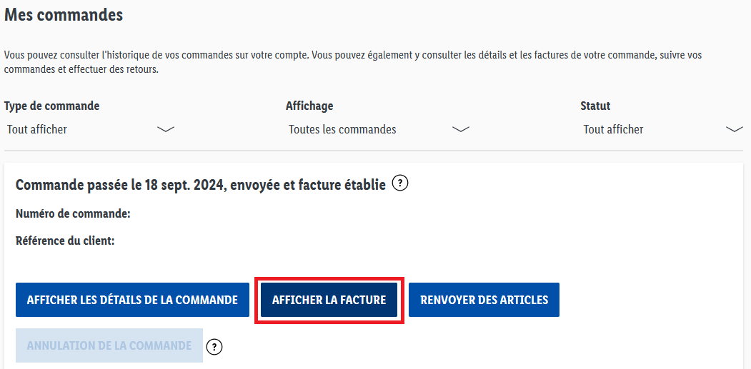 Comment puis-je obtenir la facture correspondant à ma commande